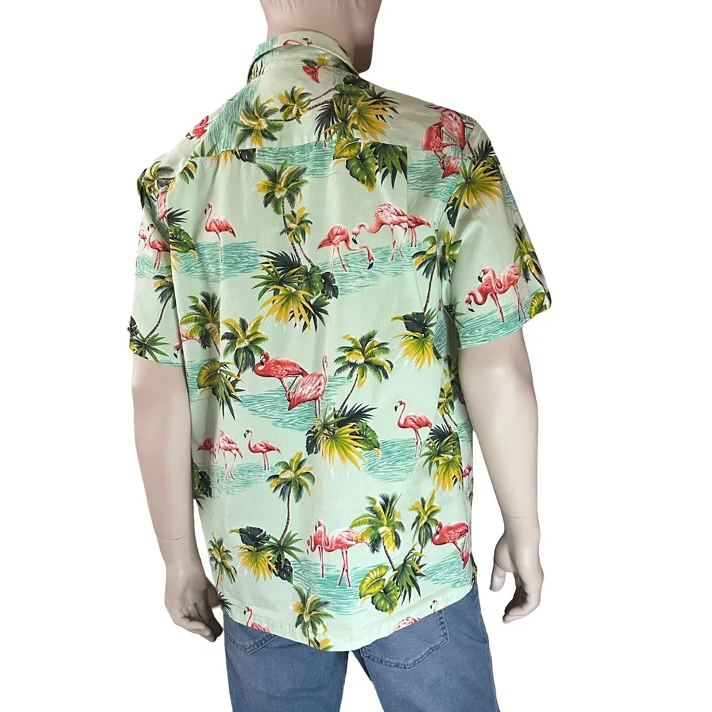 Pacific Legend Hawaiian Shirt Tiki Vintage Flamingoes Palm Trees 100% Cotton - Picture 9 of 12